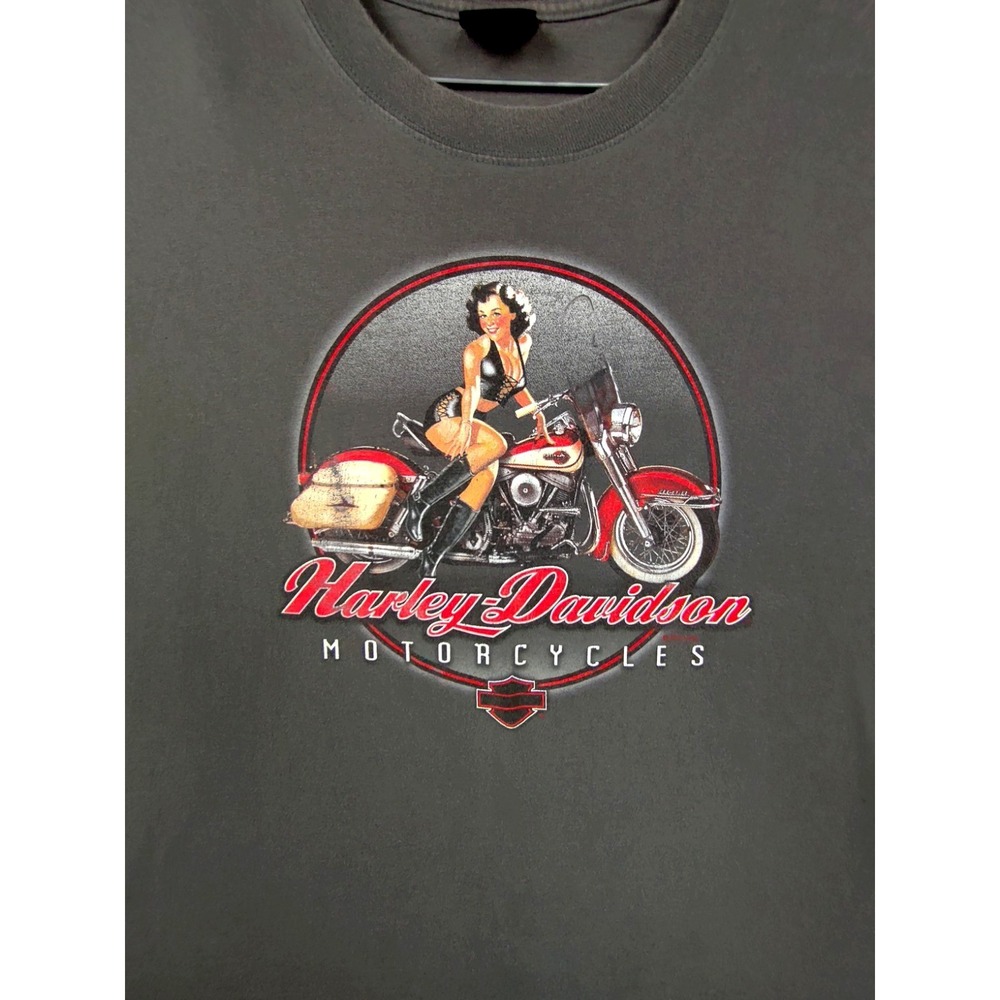 Harley Davidson Mens Shirt L Gray Pin Up Girl Babe Retro Biker Moto Edgy Casual